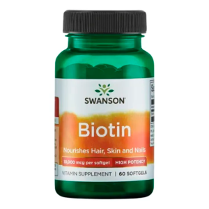 Biotina, 10000 mcg, cabello, piel y uñas, Swanson, 60 tabletas