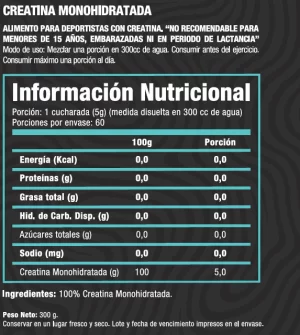 Creatina 100% Monohidrato 300 Gr "Primetech" - Imagen 2