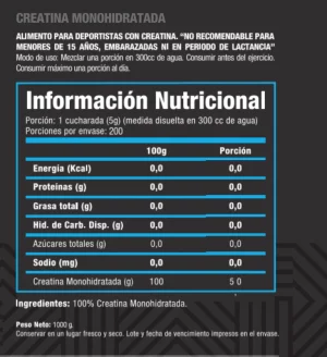 Creatina 100% Monohidrato 1000 Gr "Primetech" - Imagen 2